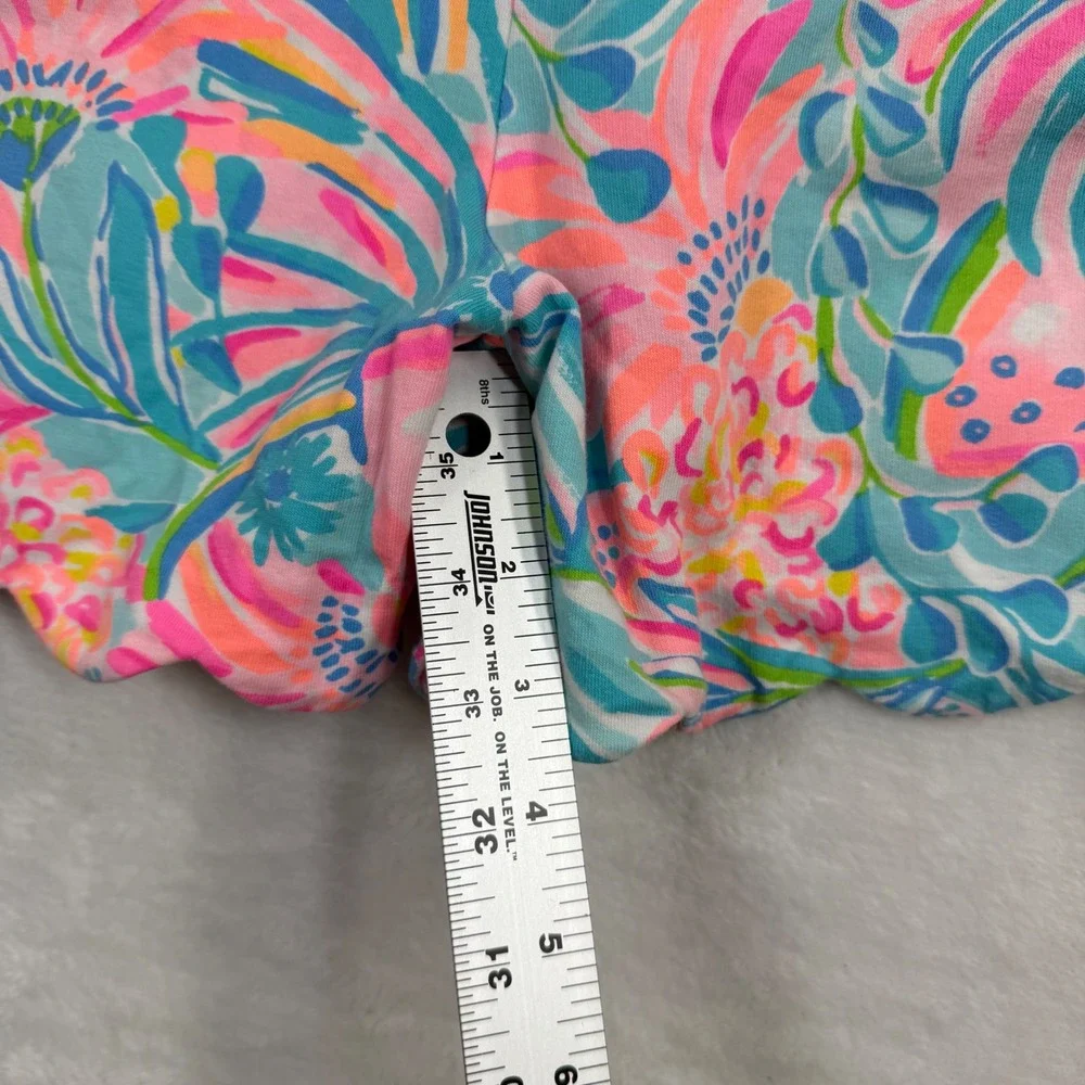 Lilly Pulitzer Donna Strapless Romper XS Pink Blue Floral Scalloped French Terry